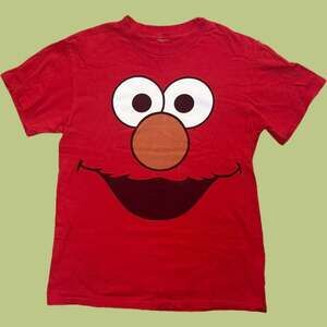 Y2K 2000s Sesame Street Elmo Big Face Graphic Red T-Shirt